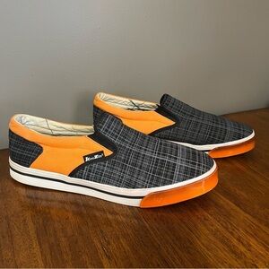 Men's Plaid Black and Orange Slip-On Loafers